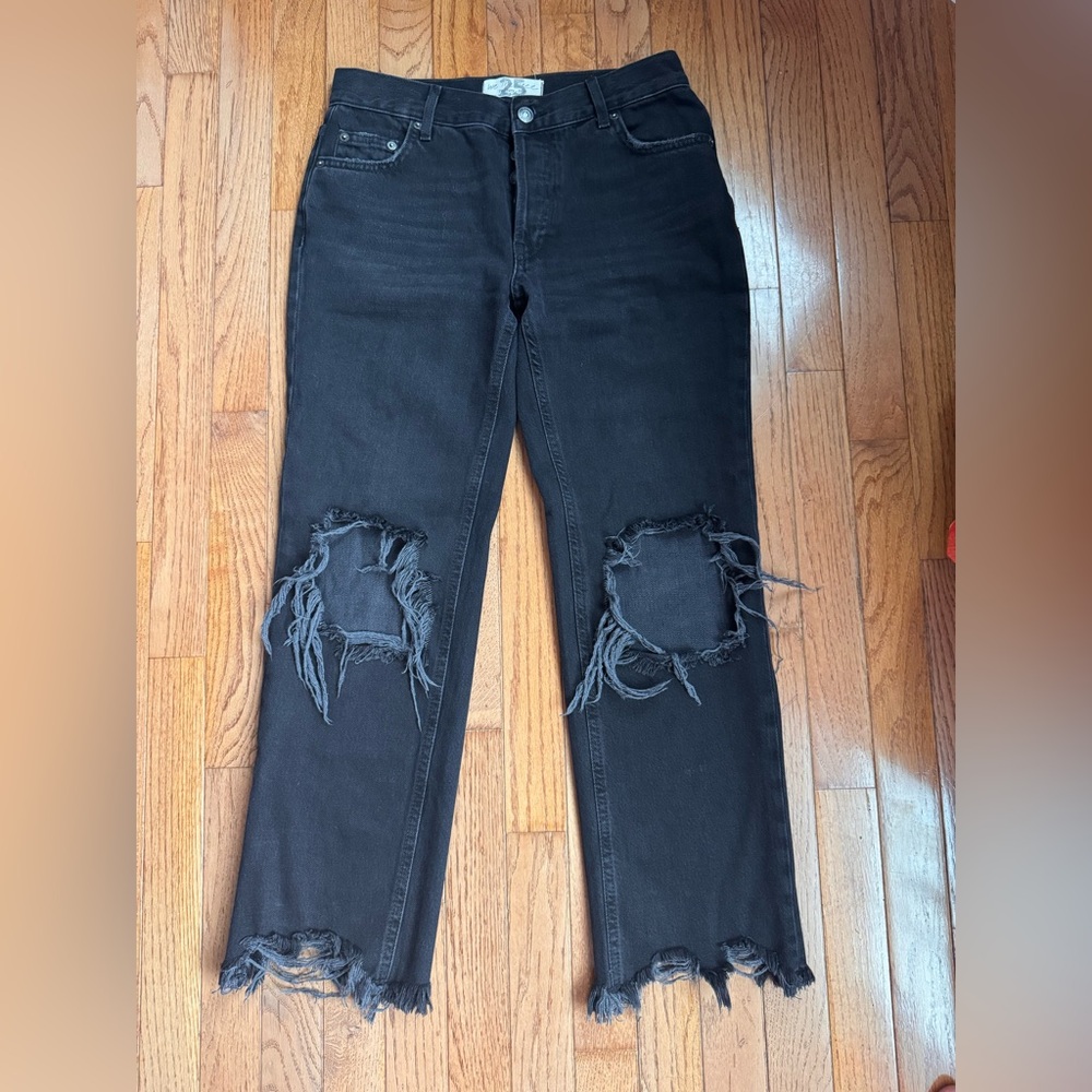 Free People We The Free Black Distressed Cropped Jeans